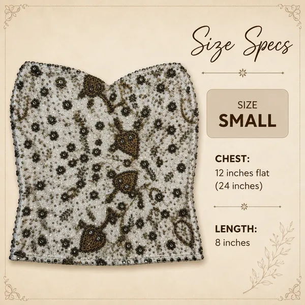 Kimchi Blue Beaded‎ Bustier Corset Top Strapless Cream Gold Floral Women's S - Image 9