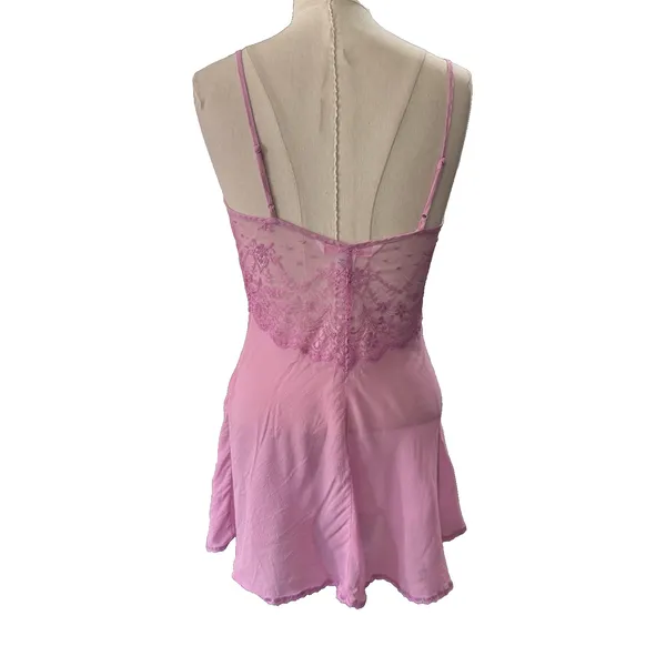 Victoria's Secret Lace Trim Camisole Nightgown Pink Silk Y2K Vintage XS - Image 3