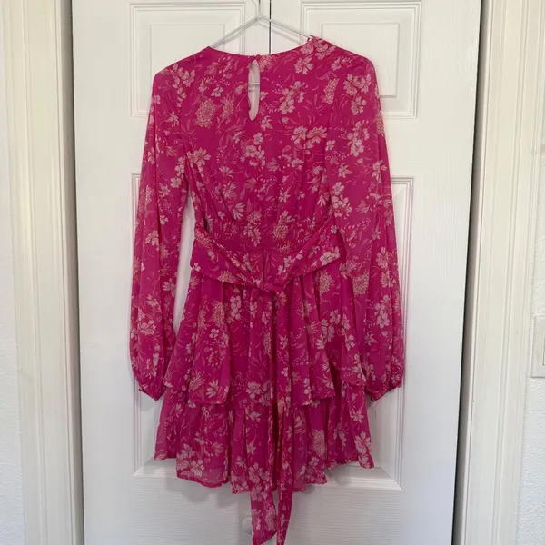Hot Pink Floral Long Sleeve Mini Dress XS - Image 2