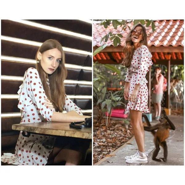 💕REALISATION PAR💕 Goldie Cherry Dress ~ Red Polka Dot Print XS 100% Silk - Image 4