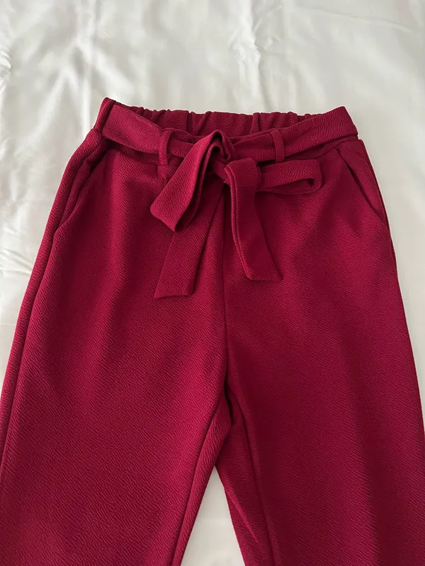 Maroon Self Tie Skinny Pants - Image 2