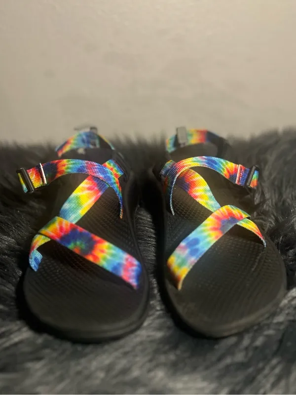 Chaco Rainbow Tie-Dye Strap Sport Sandal - Black Footbed Size 5 - Image 6