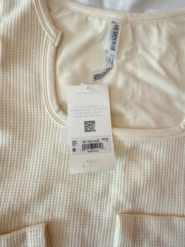 Altar’d State Revival Ivory Waffle Knit Square Neck Long Sleeve Top Size L/XL - Image 4
