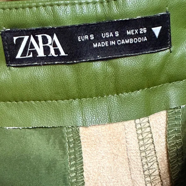 Zara Womens Green Faux Leather Wide Leg High Rise Trousers Pants Size S - Image 6