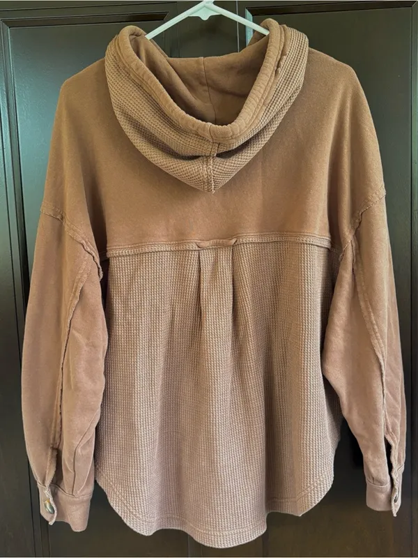 EUC American Eagle Waffle Button Front Hoodie Shacket Brown Generous XS - Image 7