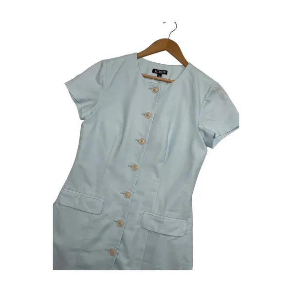 J Crew Dress Womens 6 Light Blue Linen Blend Button Front Short Sleeve Career - Image 4