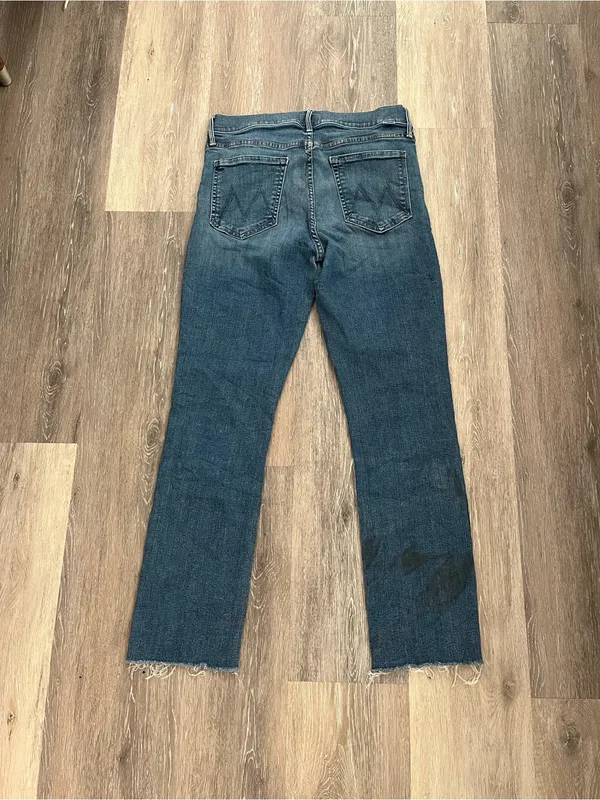 MOTHER Straight Leg Jeans Womens Size 30 Medium Wash High Rise Raw Hem Stretch - Image 9