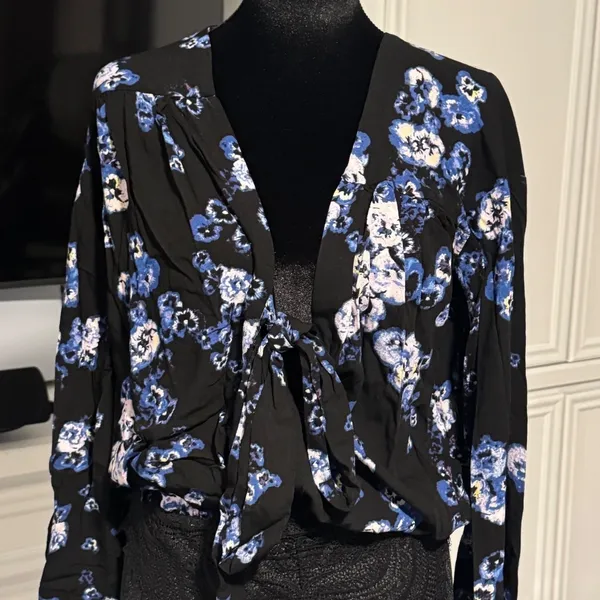 NWT Free People Intimately Floral Bodysuit Black‎ Blue Tie Front Lace S OB700661 - Image 4