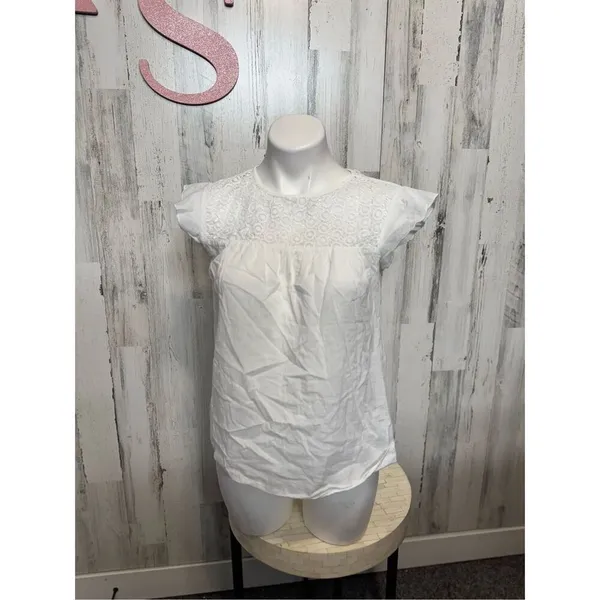 Zara Basic White Lace Blouse XS Ruffle Sleeve Eyelet Top Boho - Image 2