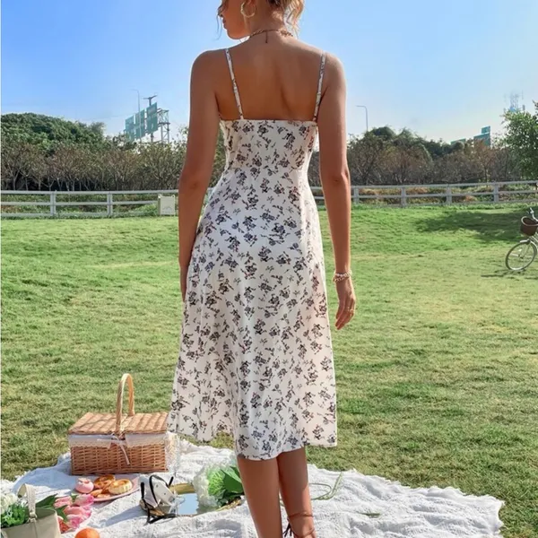 SHEIN Floral White Spaghetti-Strap Midi Dress - Image 2