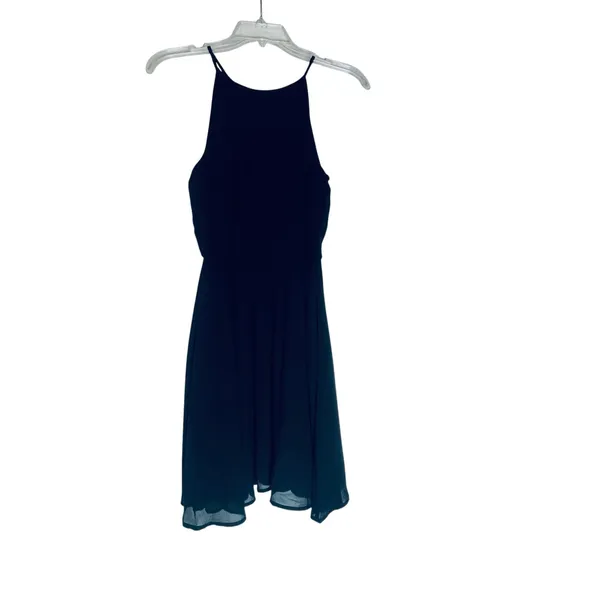 Lush Black High Neck Halter Chiffon Mini Dress XS Cocktail Party Wedding Guestcc - Image 2