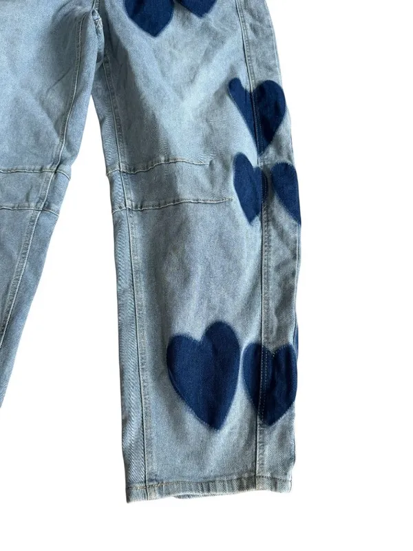 CHARTOU Heart Print Denim Barrel Leg Jeans Size Medium (8/10) NEW NWT - Image 9