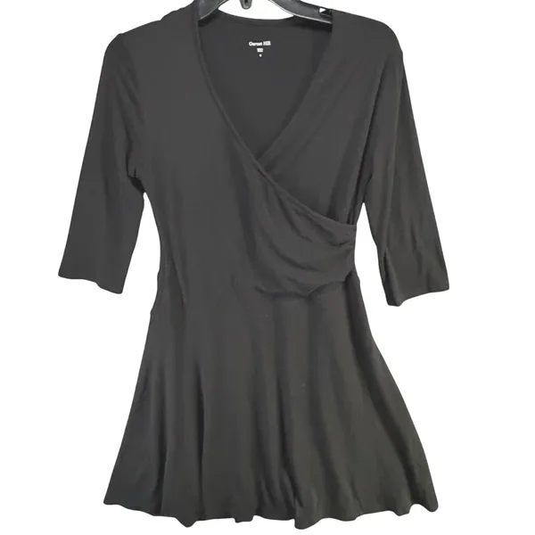 Garnet Hill Brianna Faux Wrap Knit‎ Dress Womens Size M Black Surplice Feminine - Image 5