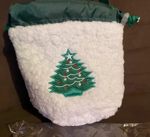 Christmas Tree Sherpa Drawstring Bag White - Image 5