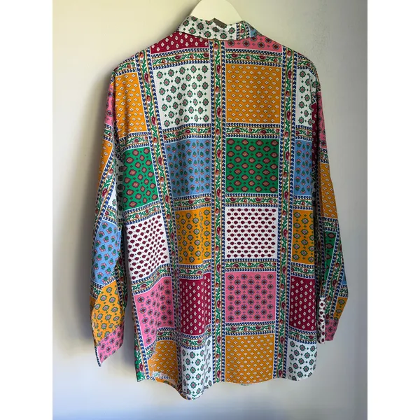 Sarah Chapman Patchwork Print Button Front Shirt Size Large Made in USA - Image 6