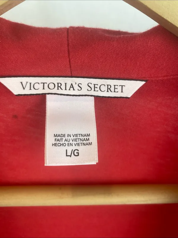 Victoria’s Secret Red & White Trim Long Sleeve Light Weight Robe L - Image 3