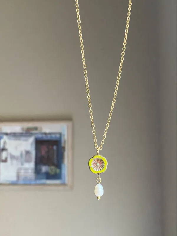 Handmade quality Czech glass flower bead & pear fairy boho retro style necklace🌿✨ - Image 3