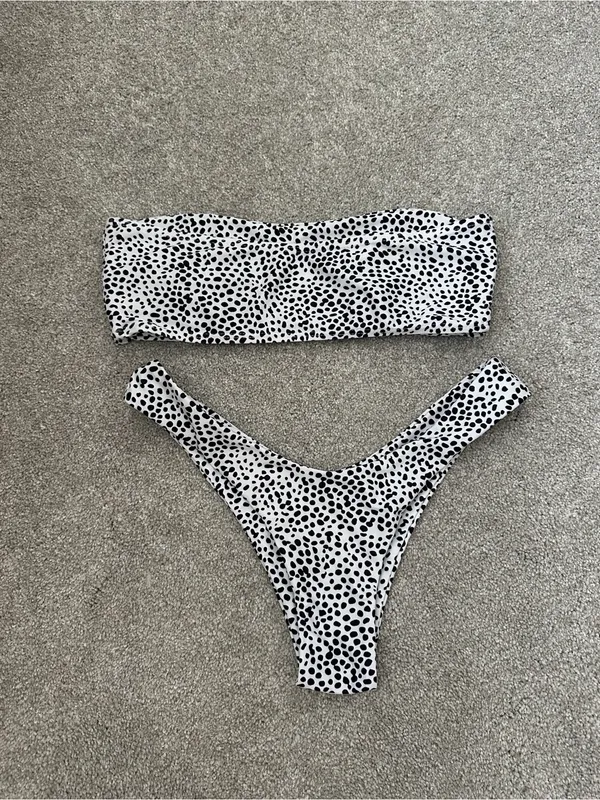 White and Black Spotted Bandeau Bikini Set - Women Swim Bikini - Image 3