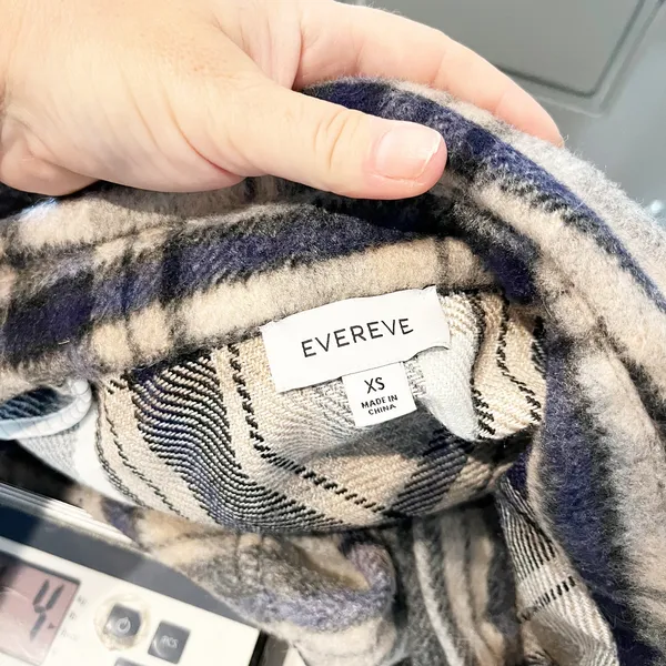Evereve Plaid Simone Long Sleeve Chest Pocket Oversized Shacket Gray Blue XS - Image 2