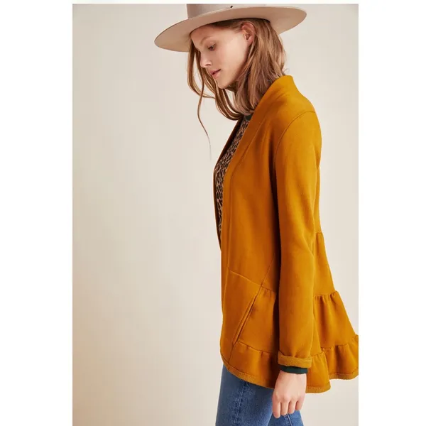 Anthropologie Lila Tiered Babydoll Cardigan Women M Mustard Boho Cottagecore - Image 4