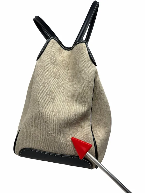 Dooney & Bourke Monogram Canvas Tote Bag Beige Black Leather Shoulder Bag - Image 16
