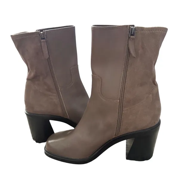Franco Sarto Penelope Taupe Leather Suede Square Toe Block Heel Boots Size 10M - Image 6