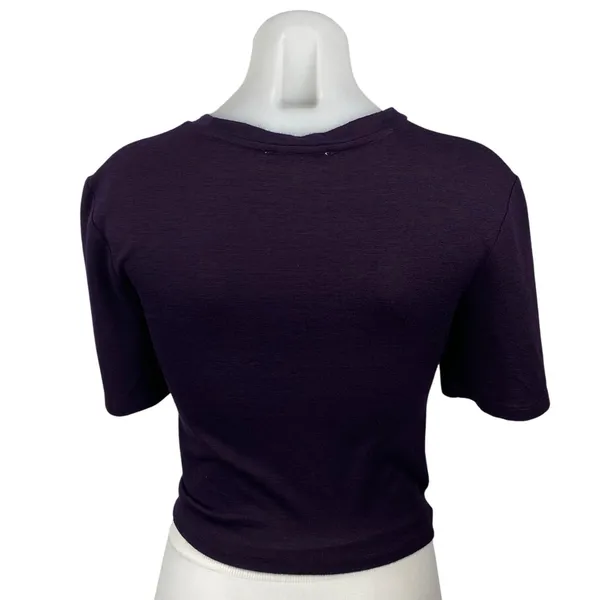 Aritzia Wilfred Free Women's Purple Short Sleeve Twist Front Tee Crop Top Size S - Image 4