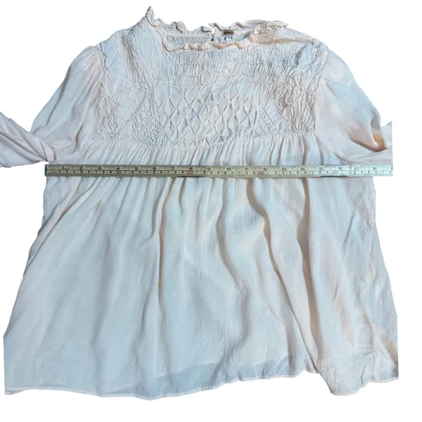 Free People Smocked in Time‎ Romantic Billowy Peach Pink Ethereal Top Sz Small - Image 11