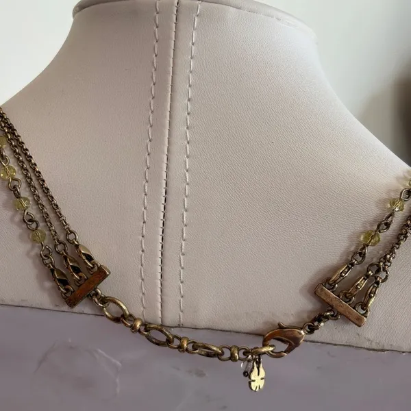 Layered Gold-Tone and Olive Bead Multi-Strand Necklace - Image 5