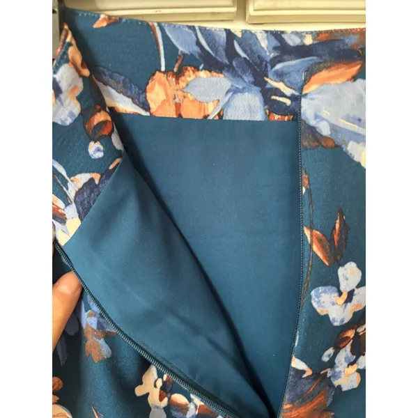 Talots Womens‎ Blue Floral Pencil Skirt Teal Knee Length Career Wear Size 6 - Image 4