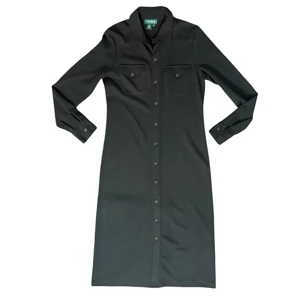 Lauren Ralph Lauren Black Wool Blend Long Sleeve Button Collar Midi Dress size M - Image 6