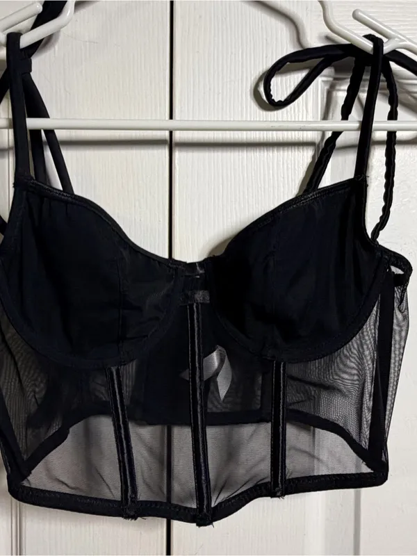 Kat the label Black Mesh Longline Underwire Bralette size small - Image 2