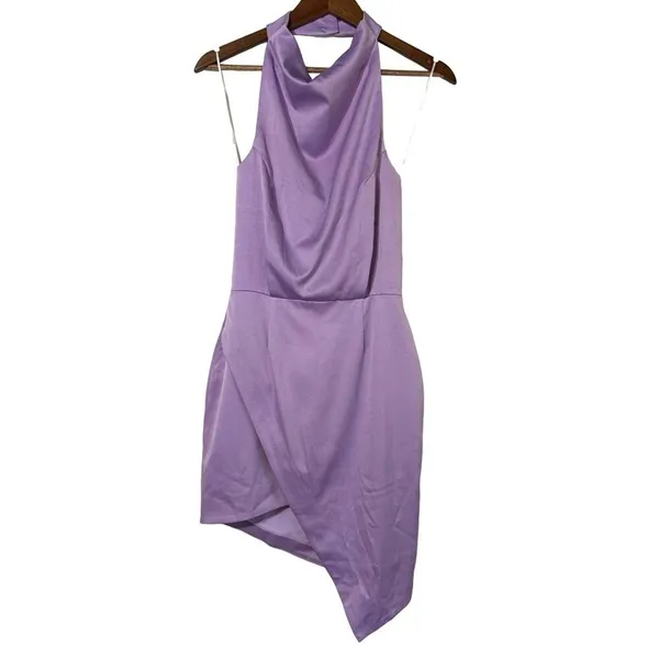 Elliatt Asymmetric Satin Cocktail Midi Women's Dress Lilac Size Small - Image 3