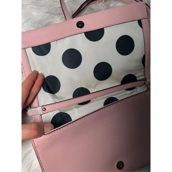 Kate Spade Pink Clutch Crossbody New Canvas Gold Plated - Image 6