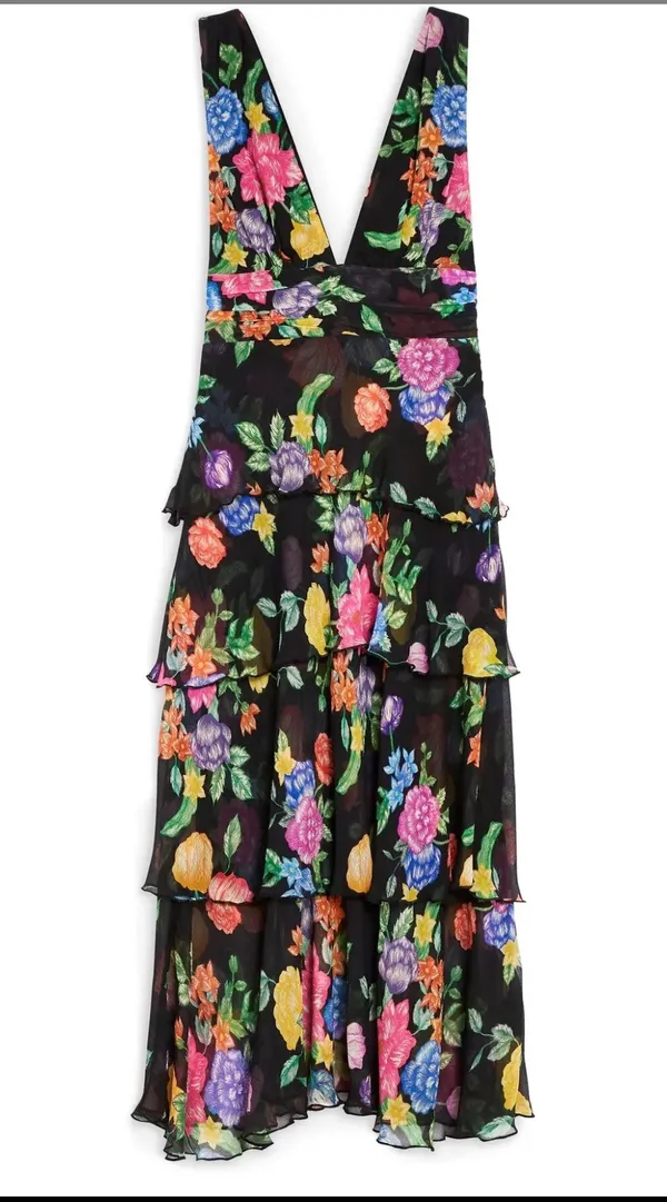 Topshop Black Floral Plunge Pinafore Dress - Image 4