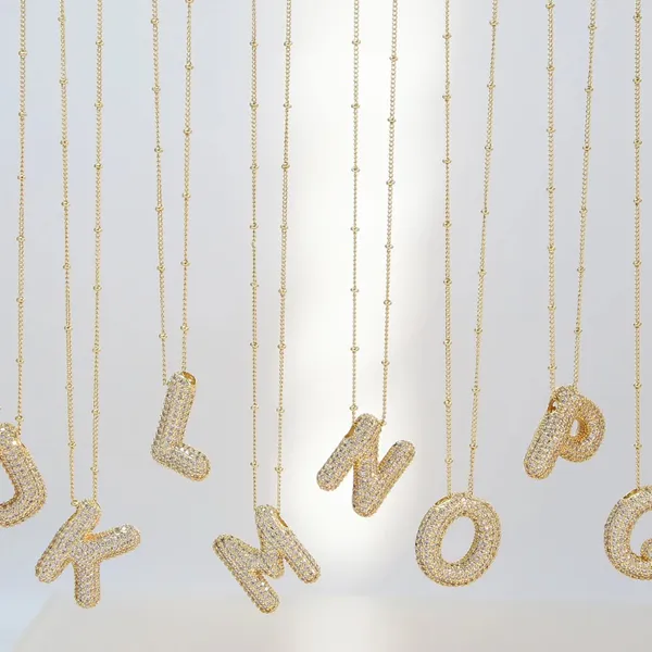 Letter H Initial Zircon Balloon Necklace Gold - Image 3