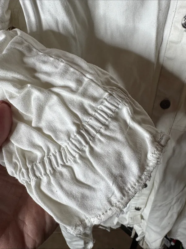 Free People We The Free Hannah Denim Mini Shirt Dress Cream Small Raw Hem Cotton - Image 10
