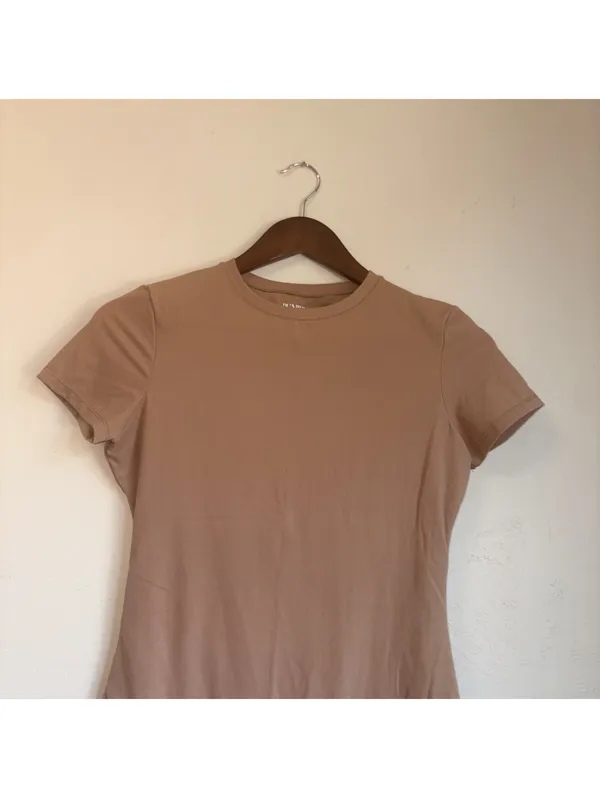Pumiey Short Sleeve Bodysuit - Women's Size Medium - Crew Neck - Tan Nude - Image 3