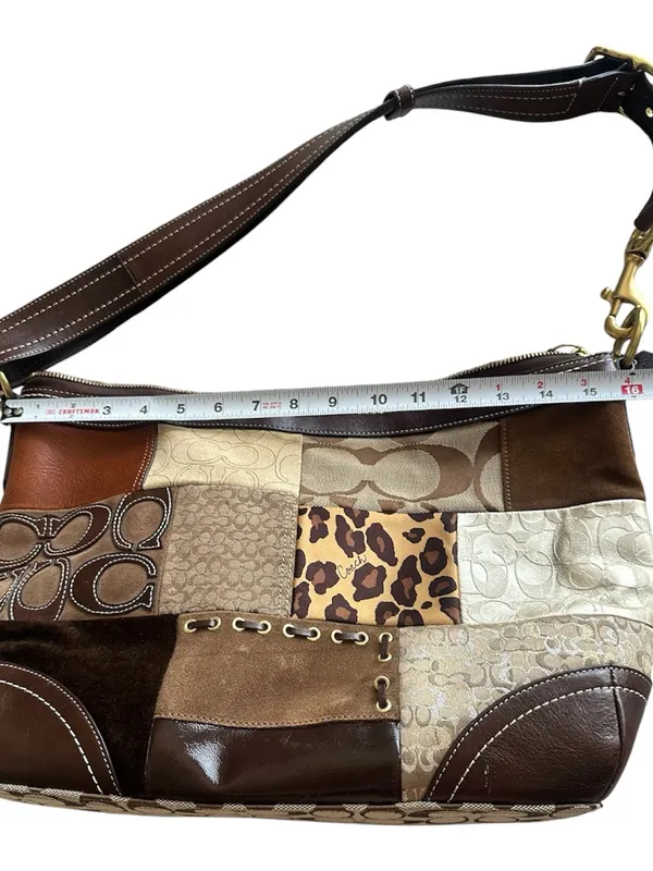 Vintage Y2K Coach Signature Patchwork Leopard Suede Hobo Shoulder Bag - Image 7