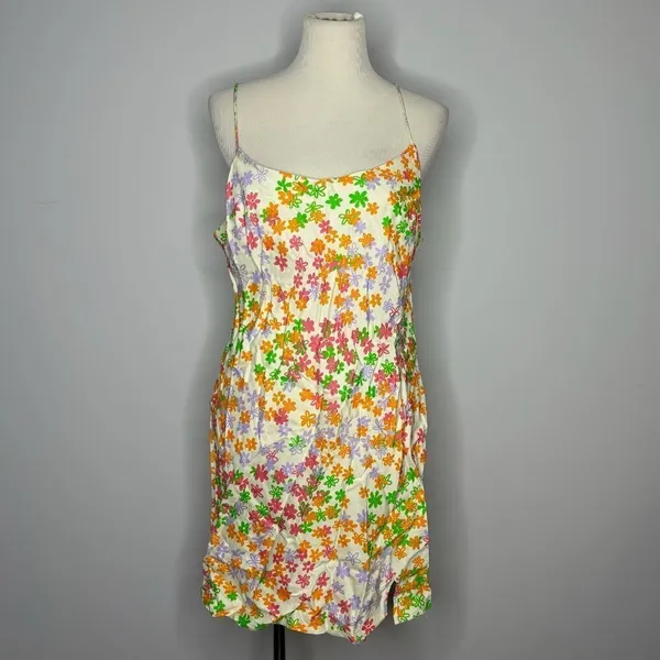 Asos- White Base w/Floral Print Mini Slip Dress - Image 4