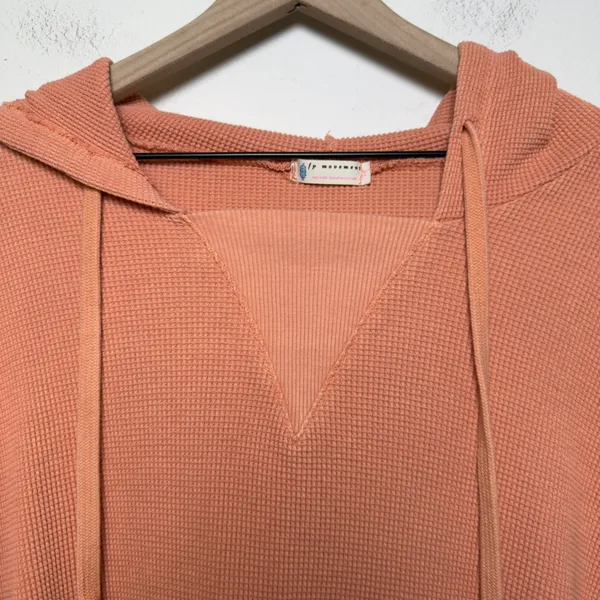 Free People FP Movement Women 100% Cotton‎ Hoodie Large Orange Waffle Knit - Image 4