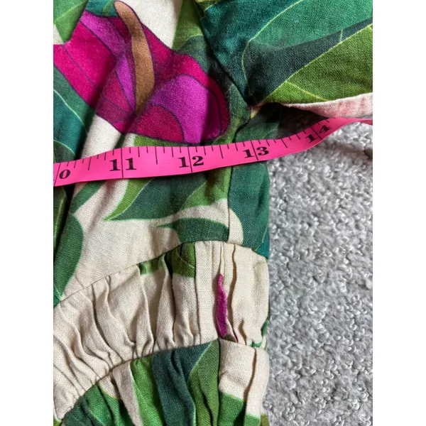 FARM Rio Sand Anthurium Leaves Puff Sleeve Mini Dress XS Summer Boho Ljnen - Image 9