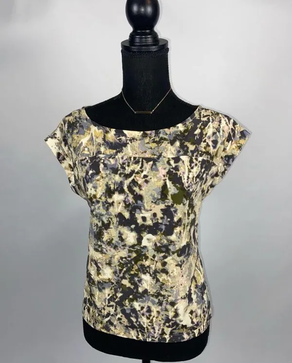 Blouse Top Abstract Size XS French Connection Olive Green & Tan - Image 3