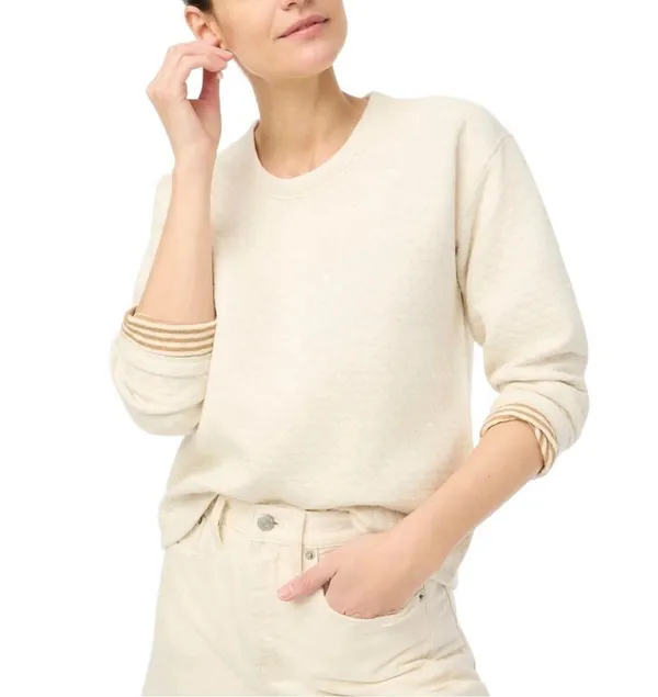 J. Crew - Beige and Cream Preppy Striped Reversible Quilted Pullover Sz M - Image 2