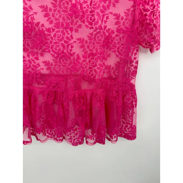 ASOS Pink Sheer Floral Short Sleeve Crew Neck Babydoll Top‎ Women's Size 2 - Image 4