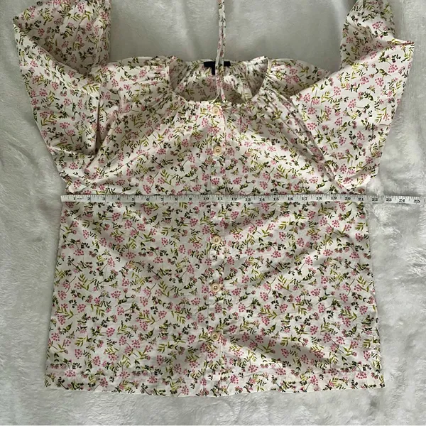 J.Crew Tie-Sleeve Button-Front Cotton Poplin Blouse Meadow Floral Cottagecore M - Image 14