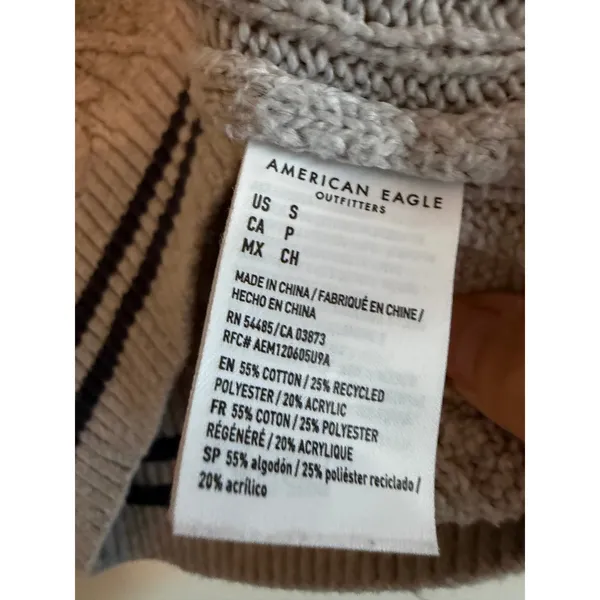 American Eagle Women Sweater Vest Small Gray Cotton Varsity Cable Knit Cropped - Image 4