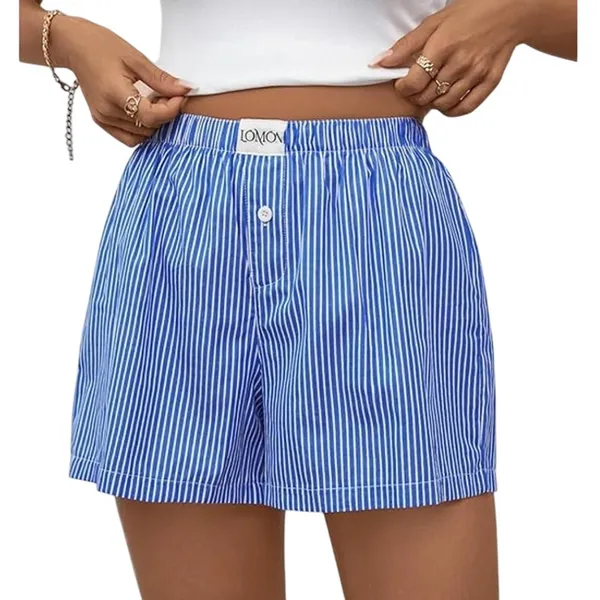 NWOT ~ Women's Blue & White Pinstripe Summer Cotton Lounge Boxer Shorts ~ LARGE - Image 2