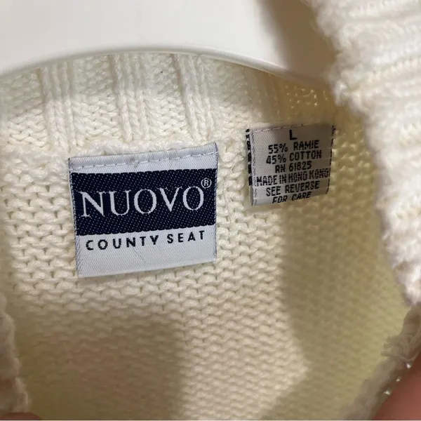 Vintage 90s Womens Large Mock Neck Cable Knit Sweater Ivory Fisherman Classic - Image 4