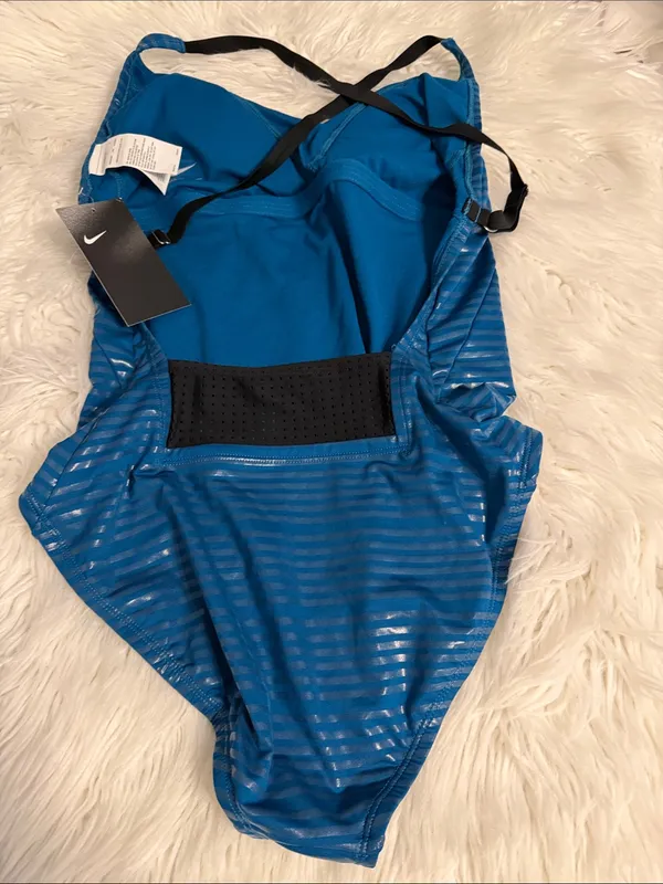 Nike Teal Blue Striped One-Piece Swimsuit size L brand new - Image 4